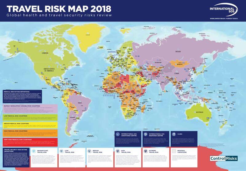 Risk Map 2018: Wo sind Reisende sicher?